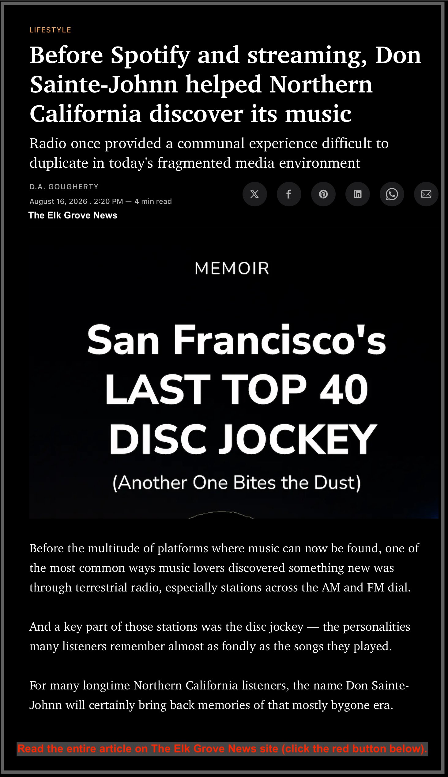 Rock & Roll HOF honors – San Francisco's Last Top 40 Disc Jockey